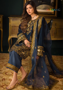 Winter Unstitched 3PCs Embroidered Velvet Dress With Embroidered Organza Dupatta SR-606