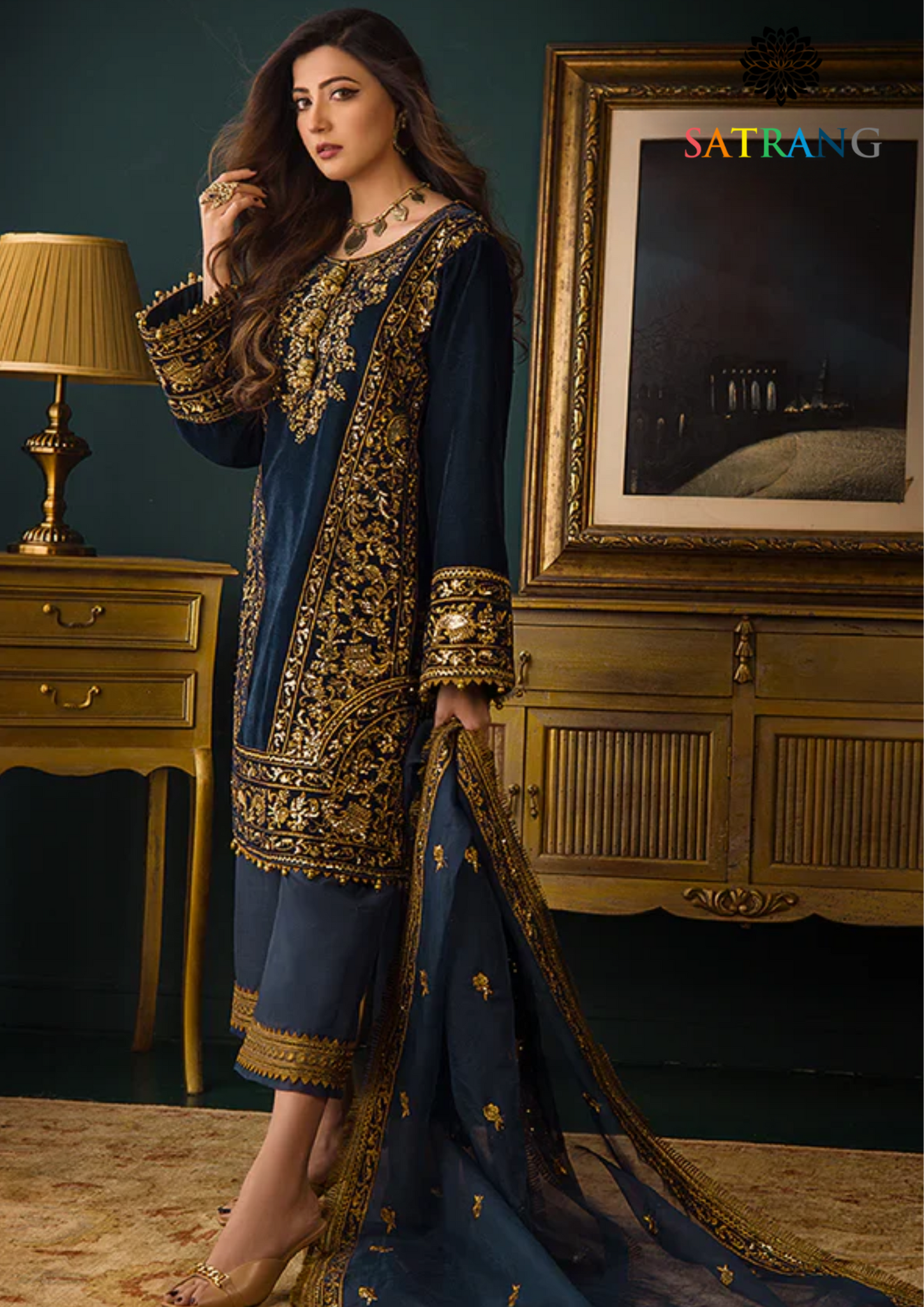 Winter Unstitched 3PCs Embroidered Velvet Dress With Embroidered Organza Dupatta SR-606