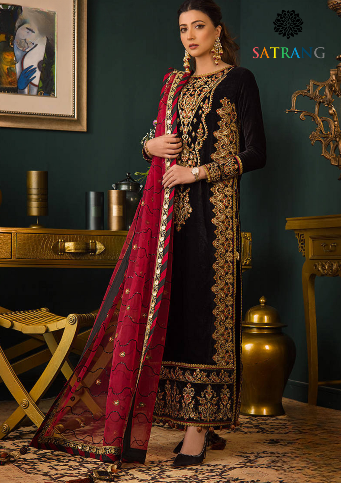 Winter Unstitched 3PCs Embroidered Velvet Dress With Embroidered Bamber Chiffon Dupatta SR-607