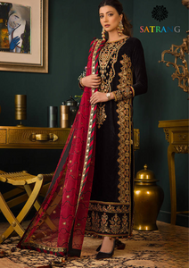 Winter Unstitched 3PCs Embroidered Velvet Dress With Embroidered Bamber Chiffon Dupatta SR-607