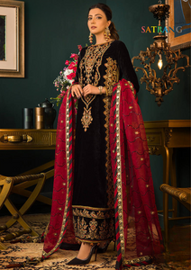 Winter Unstitched 3PCs Embroidered Velvet Dress With Embroidered Bamber Chiffon Dupatta SR-607