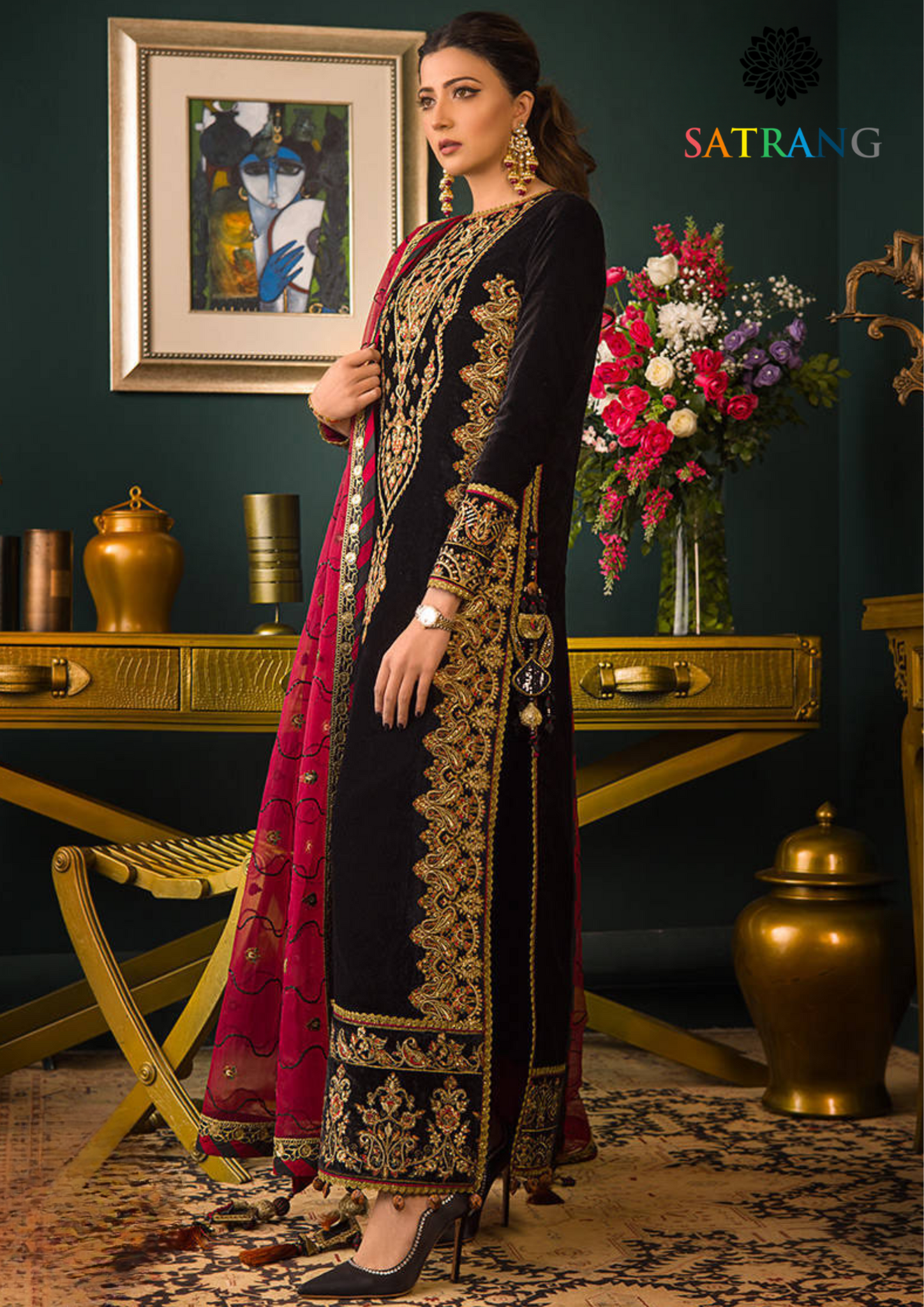 Winter Unstitched 3PCs Embroidered Velvet Dress With Embroidered Bamber Chiffon Dupatta SR-607