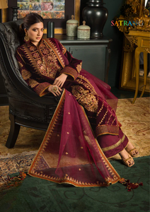 Winter Unstitched 3PCs Embroidered Velvet Dress With Embroidered Organza Dupatta SR-608