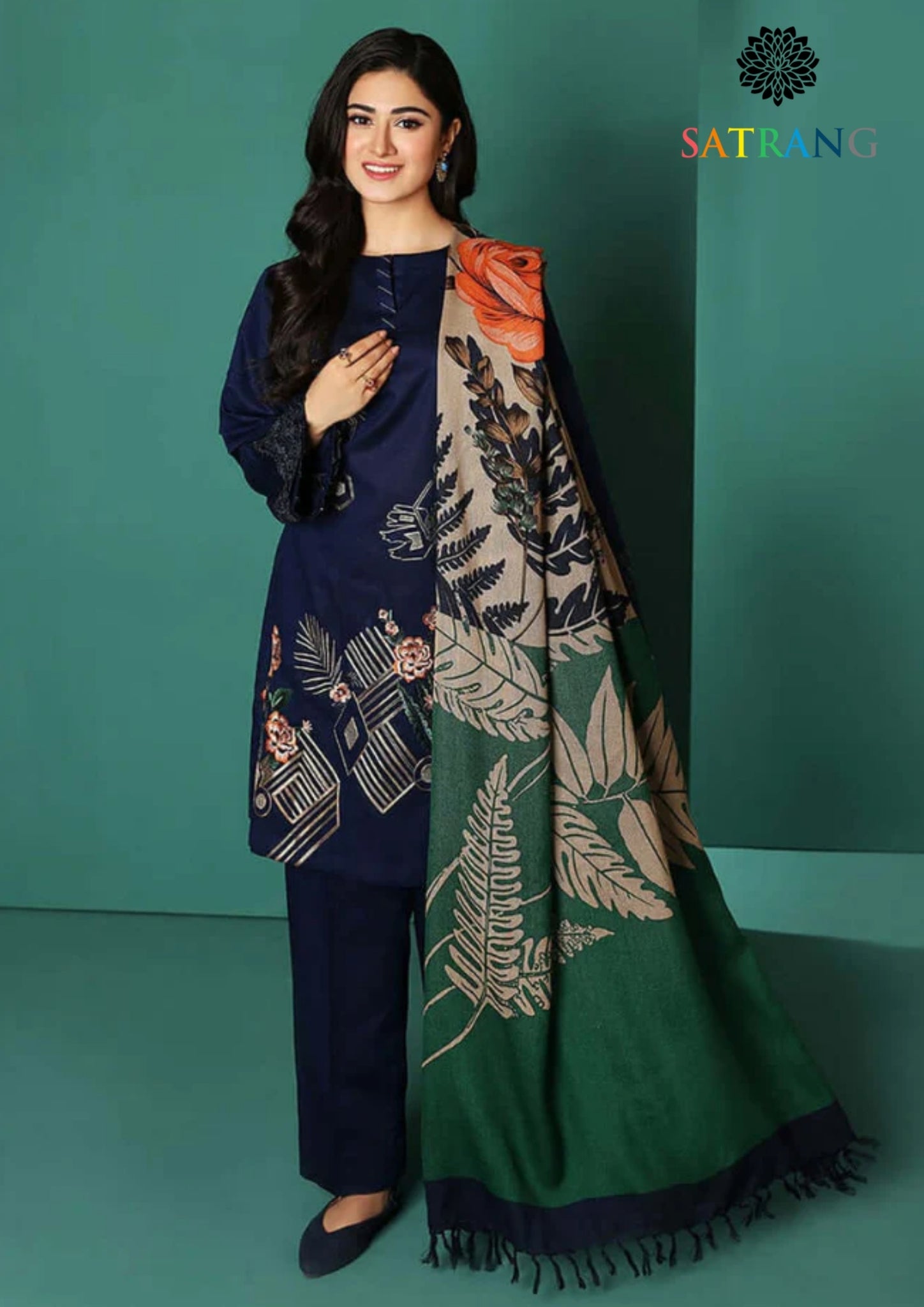 Winter Unstitched 3PCs Embroidered Dhanak Dress With Digital Printed Karandi Shawl SR-610