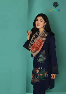 Winter Unstitched 3PCs Embroidered Dhanak Dress With Digital Printed Karandi Shawl SR-610