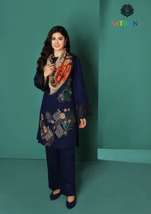 Winter Unstitched 3PCs Embroidered Dhanak Dress With Digital Printed Karandi Shawl SR-610