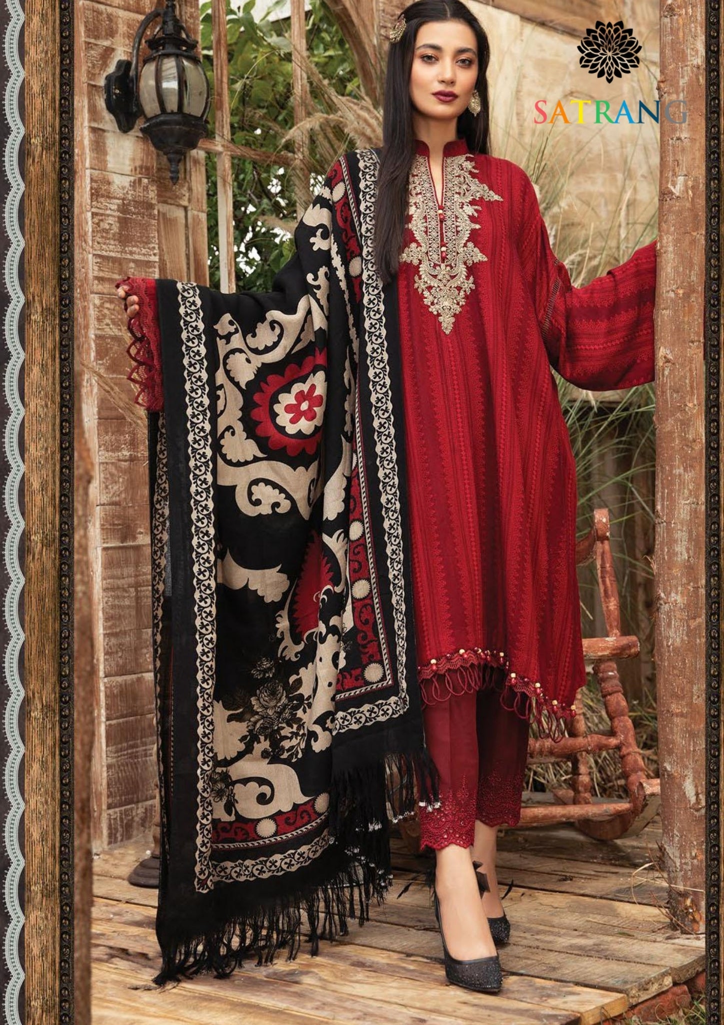 Winter Unstitched 3PCs Embroidered Dhanak Dress With Digital Printed Karandi Shawl SR-613