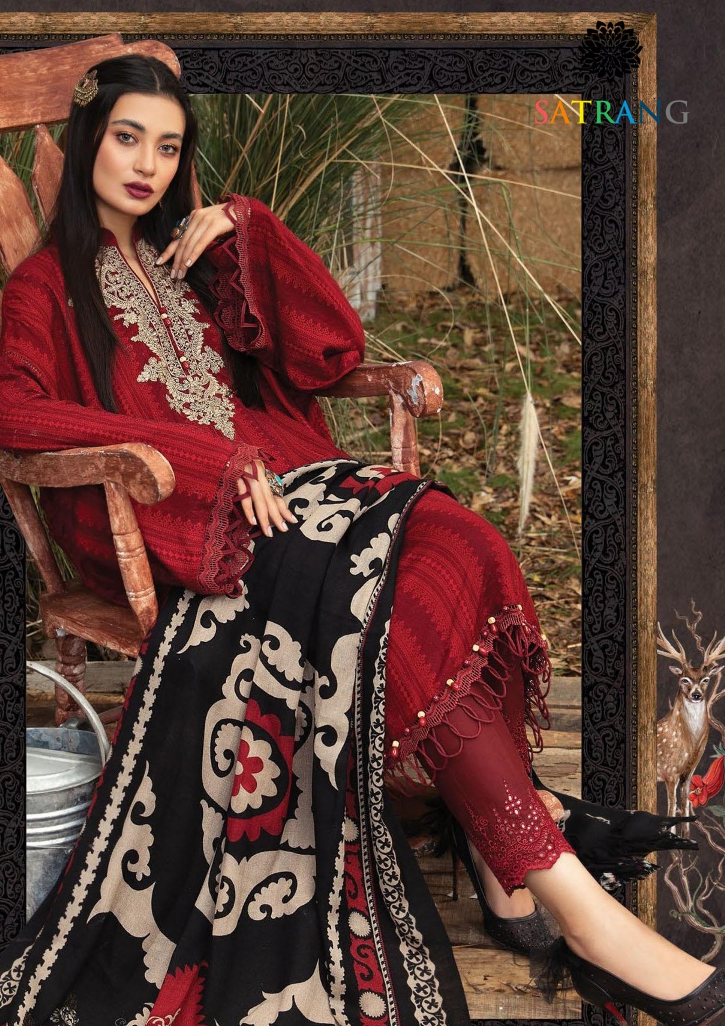 Winter Unstitched 3PCs Embroidered Dhanak Dress With Digital Printed Karandi Shawl SR-613