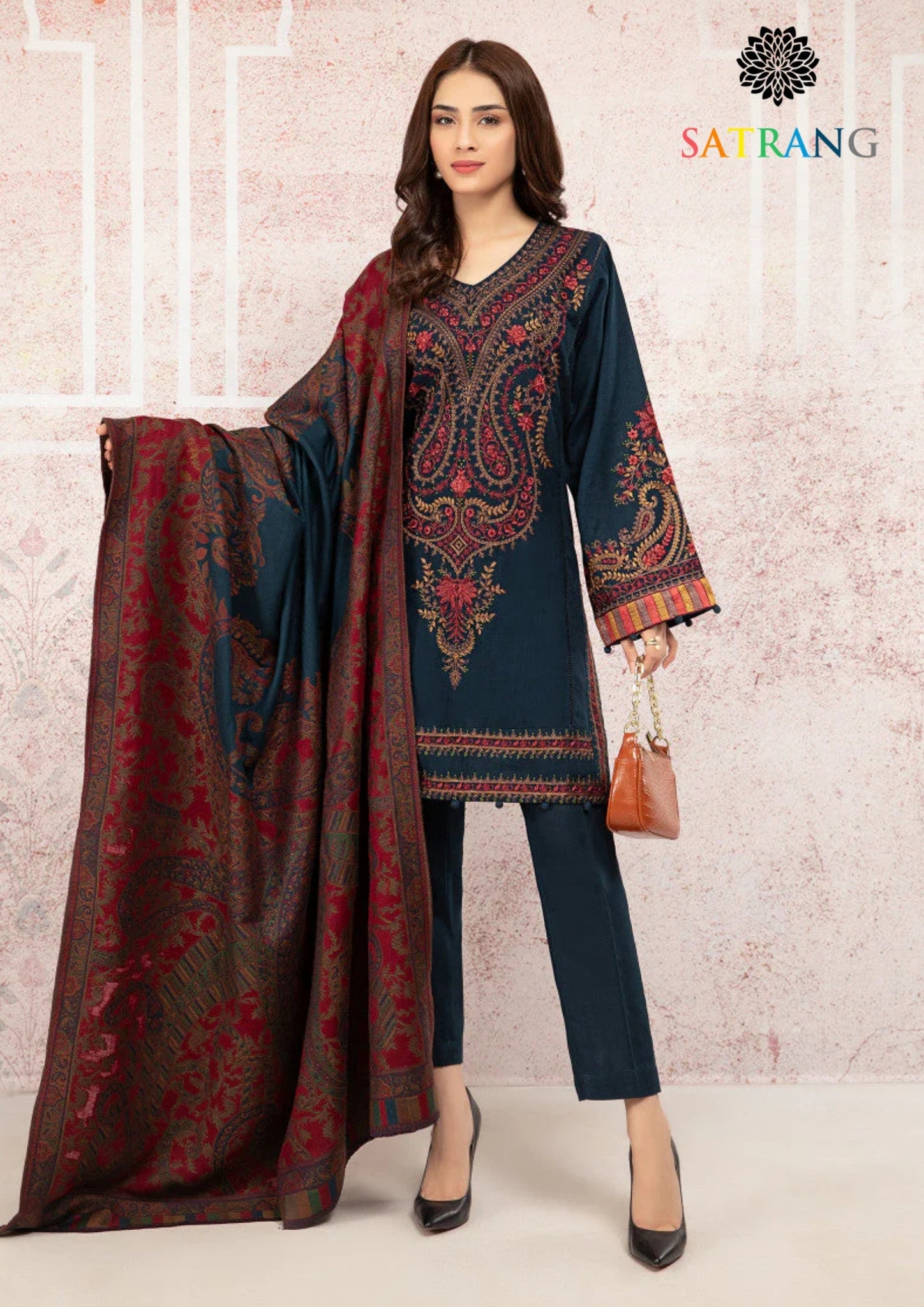 Winter Unstitched 3PCs Embroidered Khaddar Dress With Digital Printed Karandi Shawl SR-616