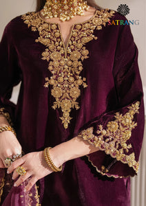 Winter Unstitched 3PCs Embroidered Velvet Dress With Velvet Trouser SR-619