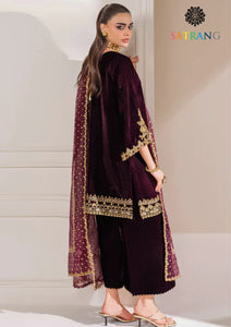Winter Unstitched 3PCs Embroidered Velvet Dress With Velvet Trouser SR-619