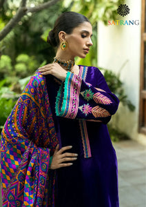 Winter Unstitched 3PCs Embroidered Velvet Dress With Digital Printed Karandi Shawl SR-621