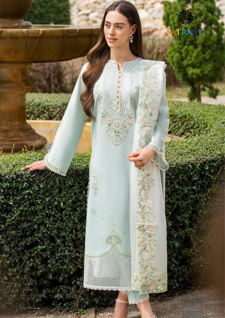 3PC EMBROIDERED LAWN SUIT WITH ORGANZA EMBROIDERED DUPATTA SR 660 satrangpk
