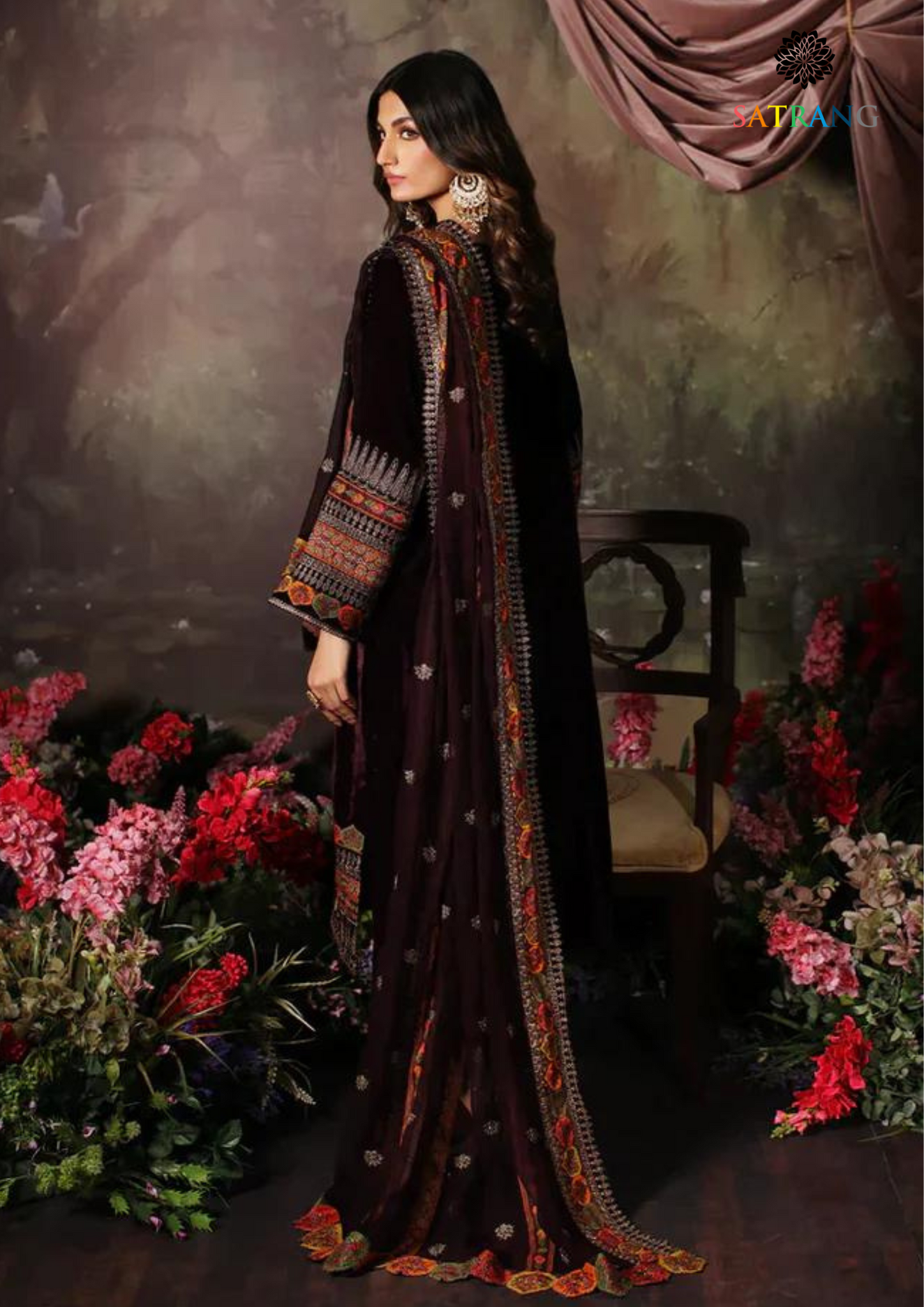 Winter Unstitched 3PCs Embroidered Velvet Dress With Embroidered Organza Dupatta SR-547