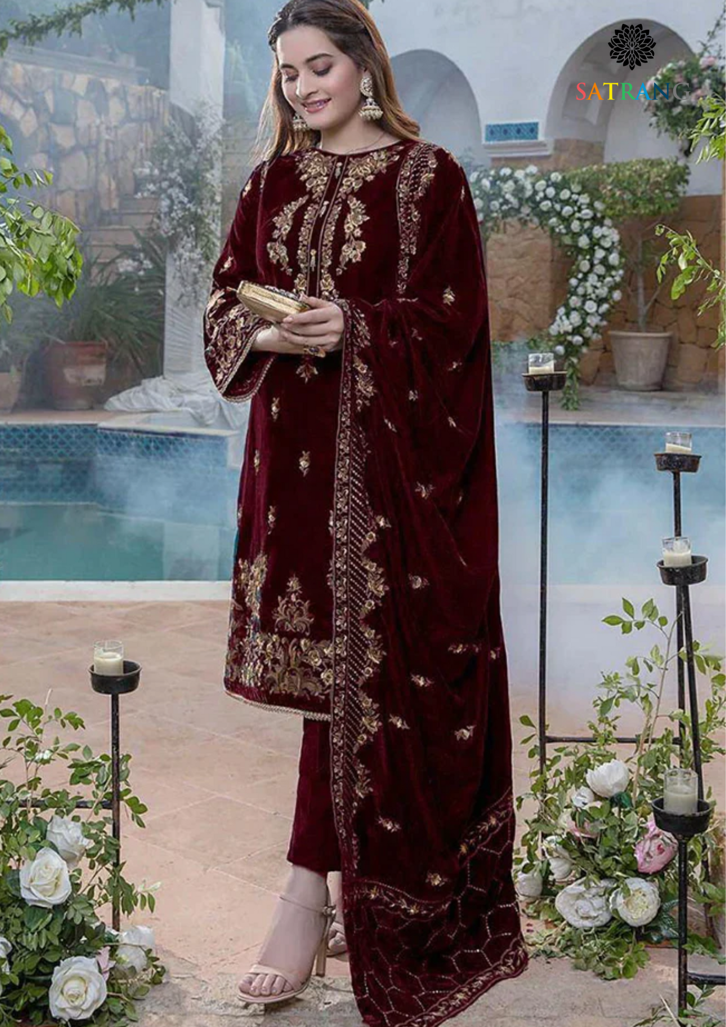 Winter Unstitched Embroidered Velvet 3PCs With Velvet Shawl Winter Collection SR-533