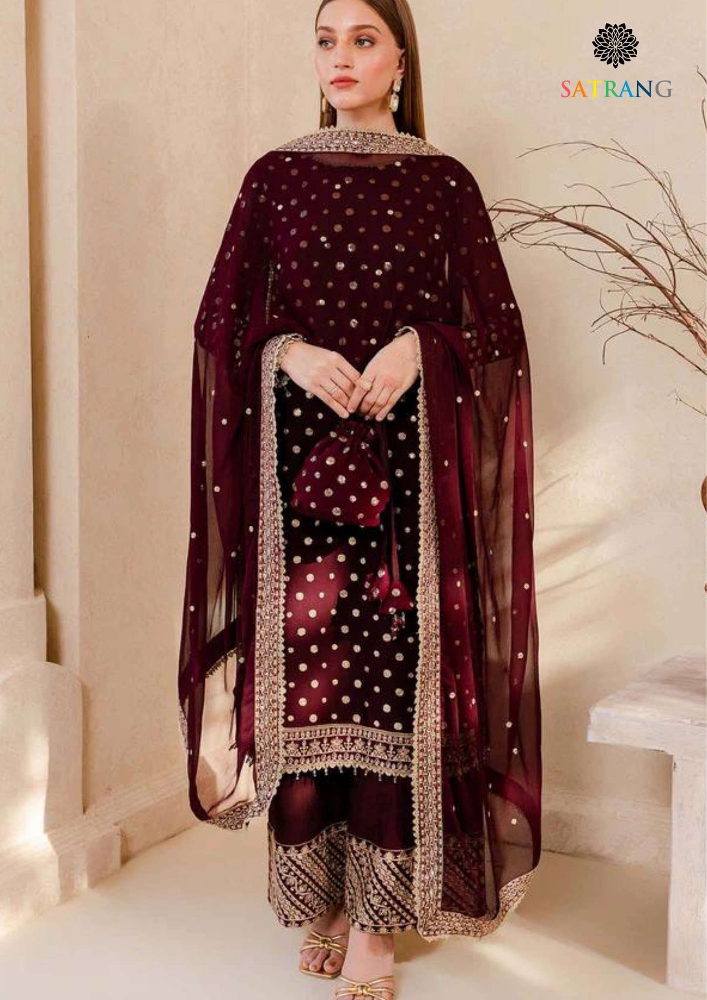Winter Unstitched 3PCs Embroidered Velvet Dress With Embroidered Organza Dupatta SR-553