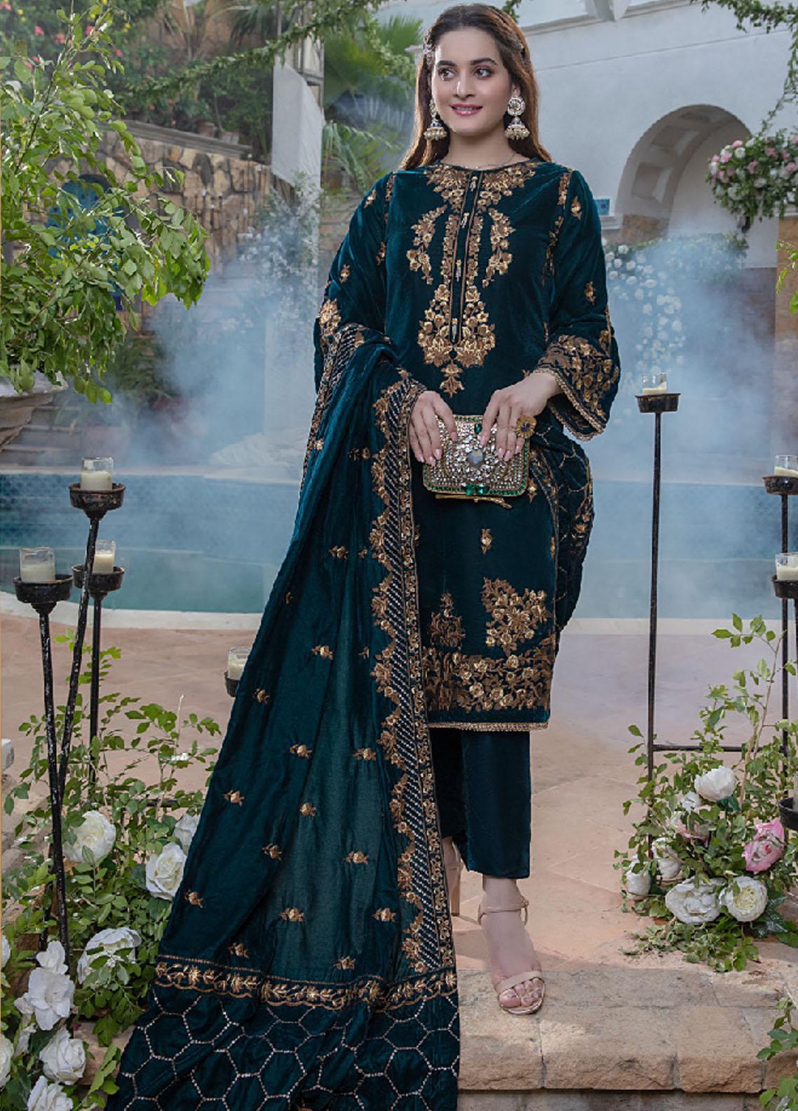 Winter Unstitched 3PCs Embroidered Velvet With Velvet Embroidered Shawl RL-1050