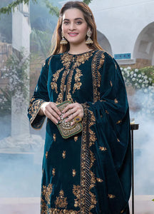 Winter Unstitched 3PCs Embroidered Velvet With Velvet Embroidered Shawl RL-1050